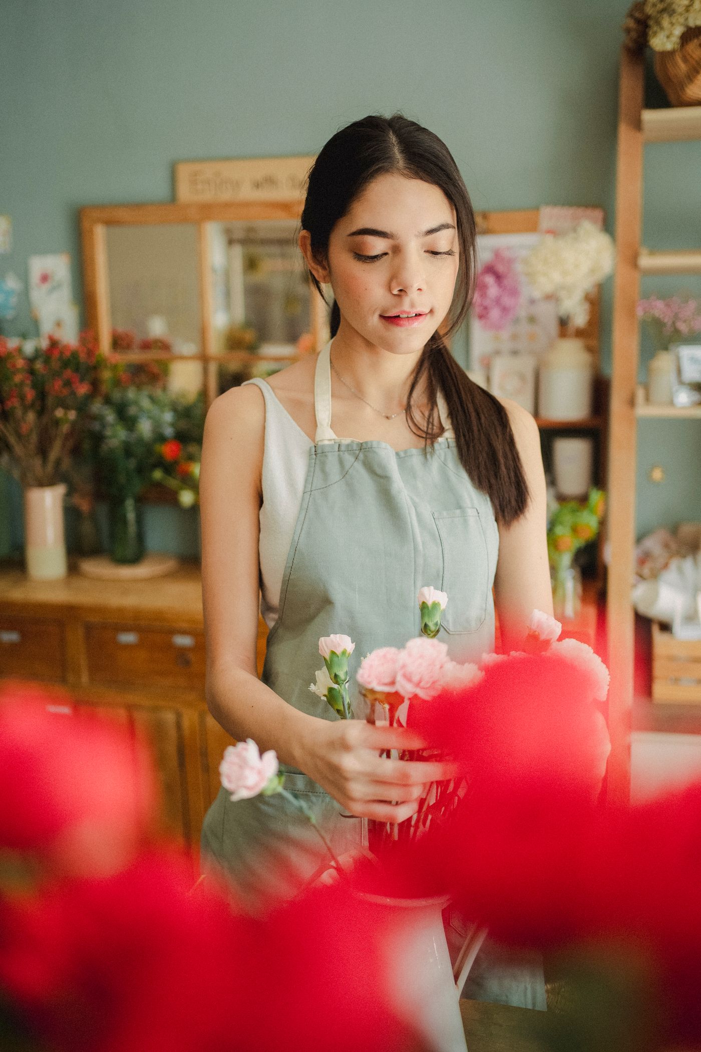 Florist arranging a bouquet